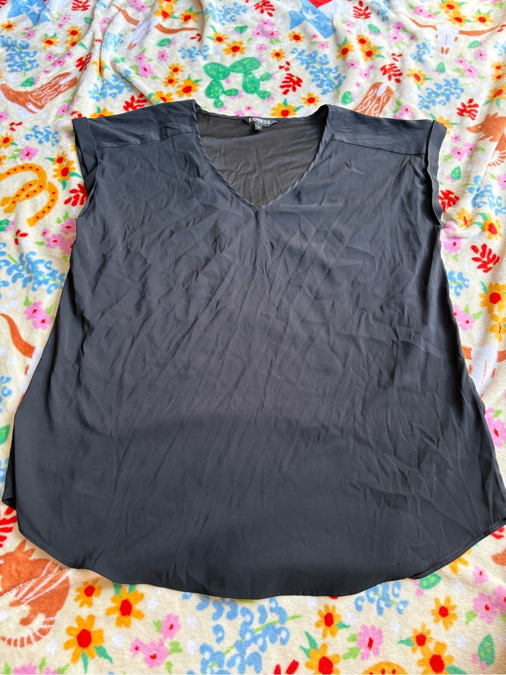 Express Black V-Neck Cap Sleeve Blouse